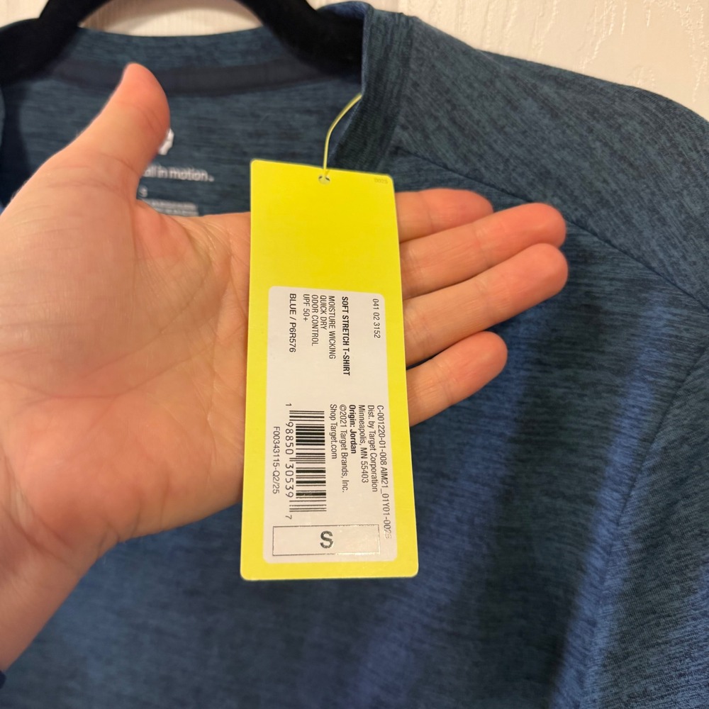 All in Motion Mens Soft Stretch T-Shirt Blue Heather S Quick Dry UPF 50+ P6R576 - Picture 6 of 12